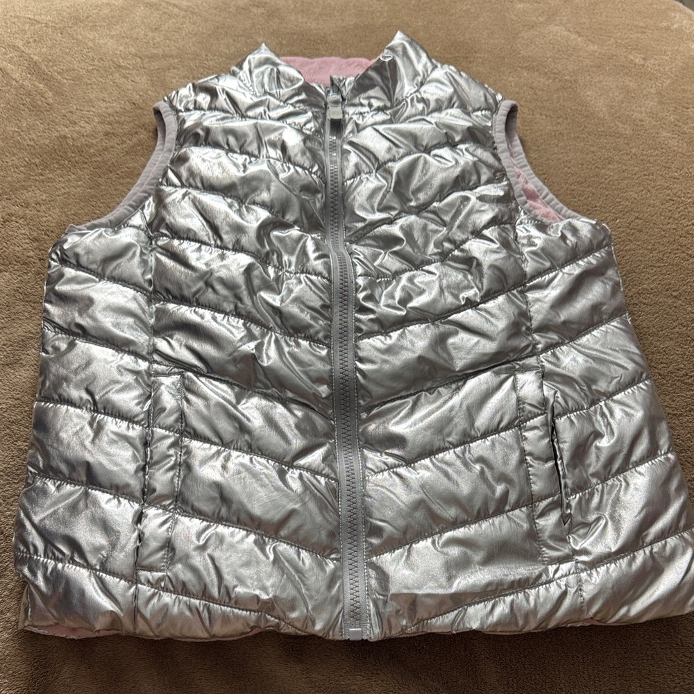 Reversible Silver and Pink Puffer Vest